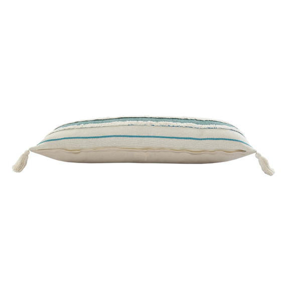 LR Home Multi Weave or White Lumbar Pillow -  Turquoise Quarry Tassel Image 2