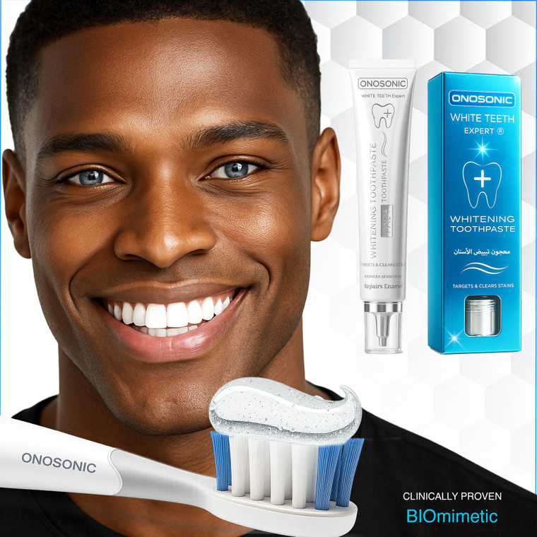 ONOSONIC teeth whitening toothpaste hydroxyapatite enamel repair stain removal coffee tea Dubai Teeth whitening