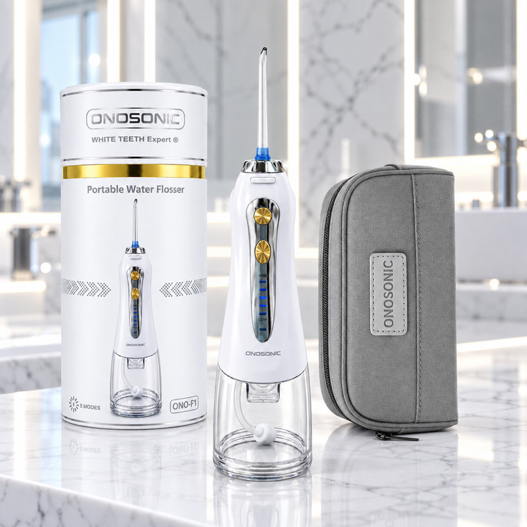 ONOSONIC cordless water flosser and oral irrigator for Dubai teeth whitening, dental floss care and interdental cleaning, alternative to Waterpik, Philips Sonicare, Oral-B, Dyson CameraJet, Panasonic, H2ofloss, COSLUS, Bitvae, Bezvoi, usmile, MySmile and WAFLOO.