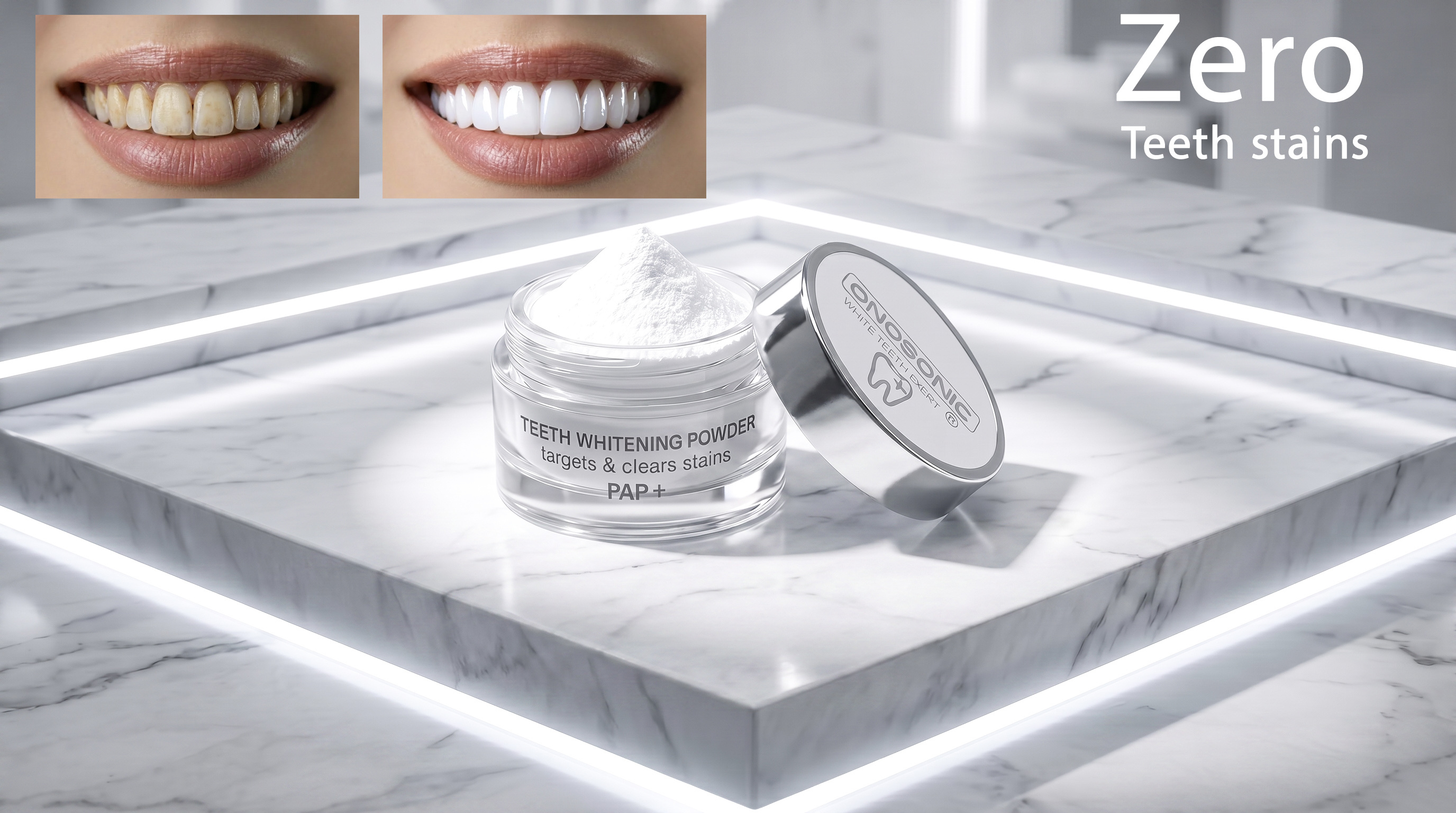 ONOSONIC Anti-Stain System &ndash; Powder + Sonic Toothbrush for Teeth Whitening and Stain Removal