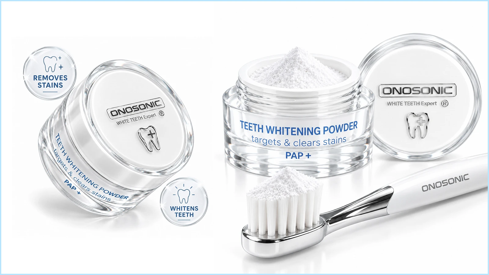 ONOSONIC teeth whitening powder for coffee, tea and tobacco stains, smokers, teeth stains removal and daily teeth whitening in Dubai