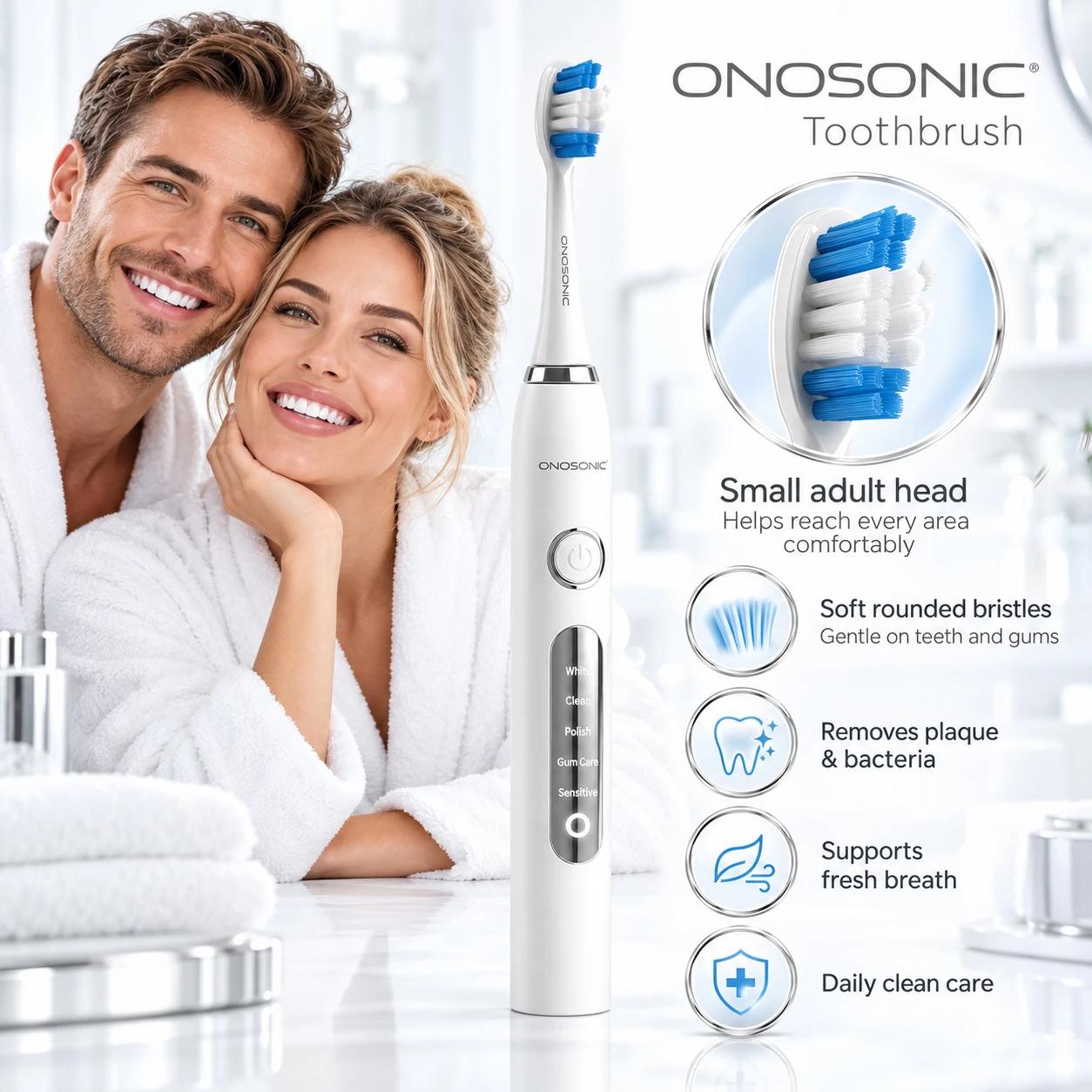 ONOSONIC adult sonic electric toothbrush for braces, Dubai teeth whitening and fresher breath, alternative to Dyson CameraJet oral care