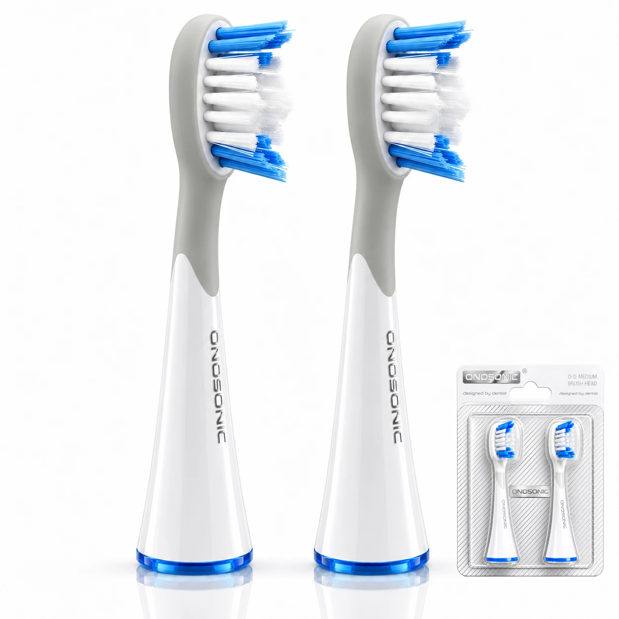 ONOSONIC D-D Replacement Brush Heads for DX-1 Sonic Electric Toothbrush, soft bristles for plaque removal, teeth cleaning, coffee and tea stain removal, gum care and Dubai teeth whitening, UAE.