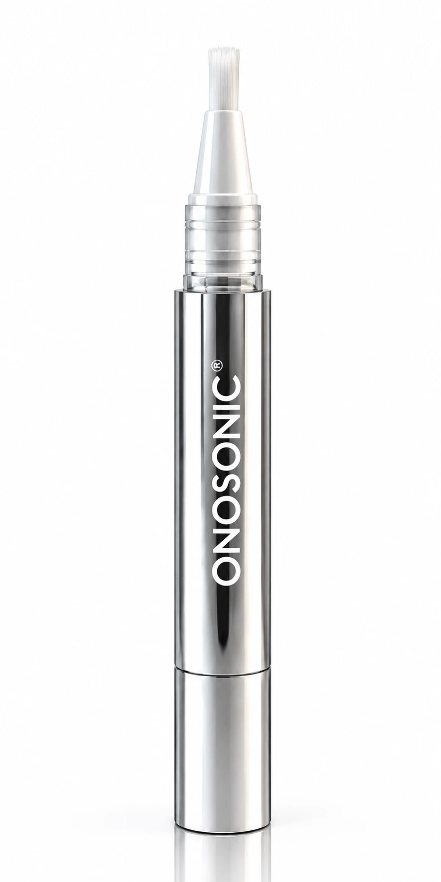 ONOSONIC chrome whitening gel pen with its clear neck and white brush-tip applicator