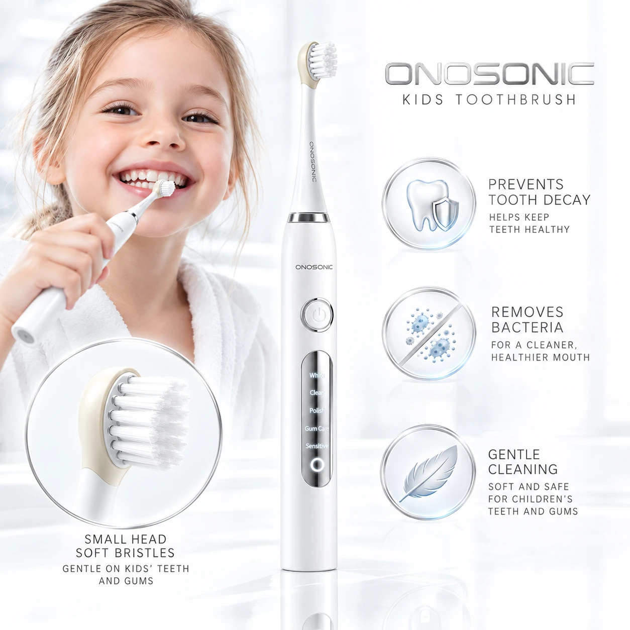 ONOSONIC kids electric toothbrush with gentle sonic cleaning for children, Dubai teeth whitening oral care and alternative to Colgate electric toothbrush