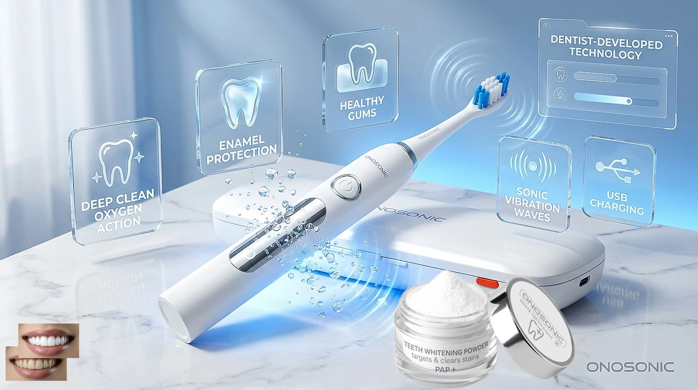 ONOSONIC DX-1 sonic electric toothbrush and Dubai teeth whitening system