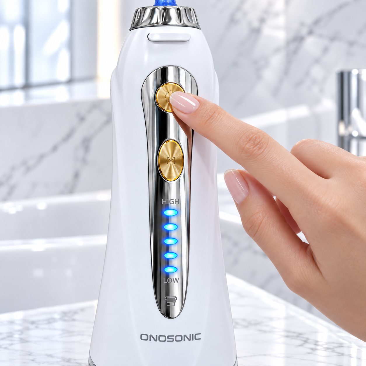 ONOSONIC water flosser oral irrigator and dental floss system for Dubai teeth whitening, gum care, braces, implants, bridges and veneers