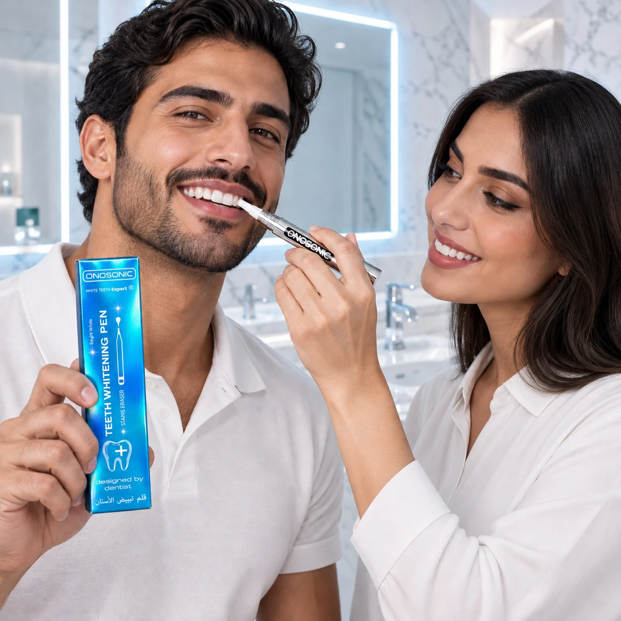 ONOSONIC Whitening Gel Pen Pro teeth whitening Dubai UAE, precision stain removal for coffee tea and tobacco discoloration, at-home alternative to Hismile and Spotlight Oral Care whitening products | قلم جل أونوسونيك لتبييض الأسنان وإزالة التصبغات في دبي وأبوظبي والإمارات