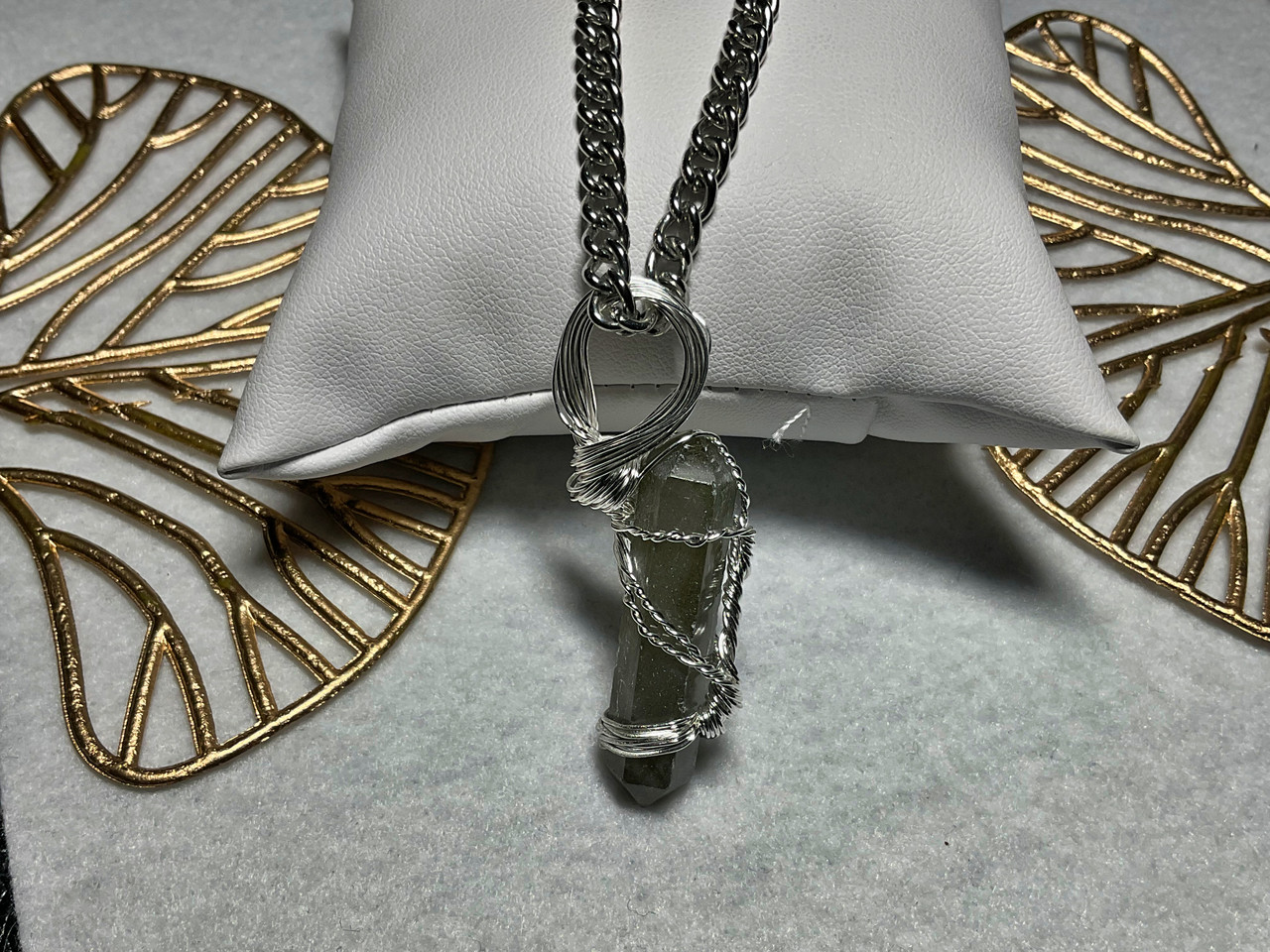 Natural Grey Aventurine Wire Wrapped Pendant