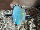 Natural Australian Coober Pedy White Opal In Sterling Silver Ring 12.40 Carat