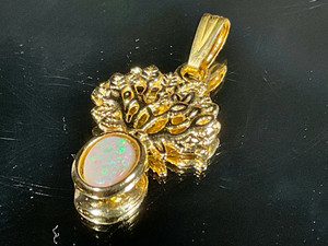 Coober Pedy Solid Opal Pendant, golden metal  pendant with golden metal Chain