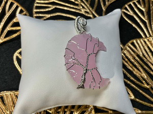 Natural Rose Quartz Crystal Moon Tree Of Life Healing Energy Pendant
