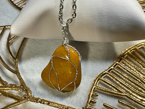 Natural Yellow Jasper Wire Wrapped Pendant With Chain Natural Yellow Jasper Wire Wrapped Pendant With Chain