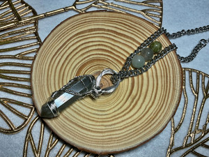 Natural Grey Aventurine Wire Wrapped Pendant