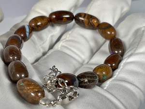 Boulder Opal Egg Shape Beads Bracelet 90 Carat Boulder Opal Egg Shape Beads Bracelet 90 Carat