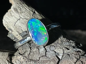 Sterling Silver Australian Doublet Opal Ring 9.75 Carat