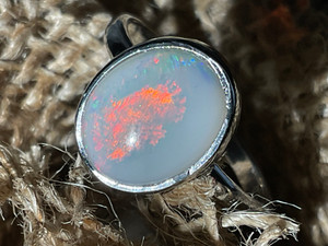 Natural Australian Coober Pedy White Opal In Sterling Silver Ring 11.00 Carat