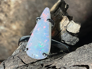 Natural Australian Coober Pedy White Opal In Sterling Silver Ring 10.75 Carat