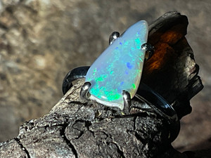 Natural Australian Coober Pedy White Opal In Sterling Silver Ring 9.90 Carat