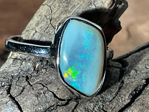 Natural Australian Coober Pedy White Opal In Sterling Silver Ring 12.40 Carat