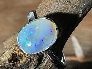 Natural Australian Coober Pedy White Opal In Sterling Silver Ring 10.10 Carat