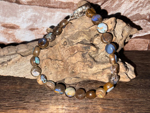 Australian Natural Handmade Boulder Opal Smooth Coin Shape  Bracelet 74.70 Carat