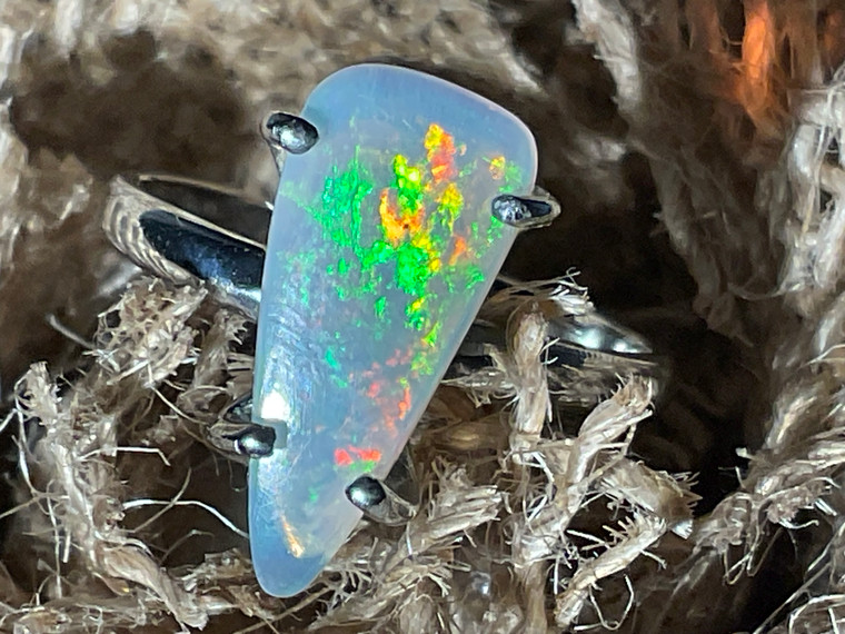 Natural Australian Coober Pedy White Opal In Sterling Silver Ring 9.75 Carat