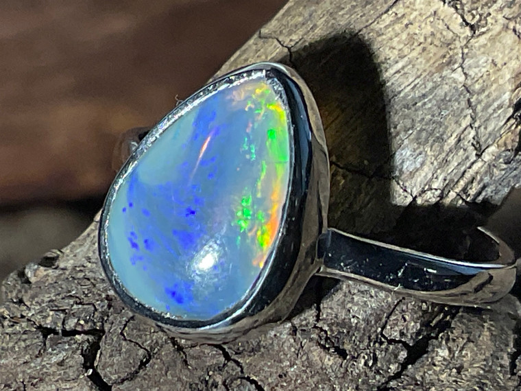 Natural Australian Coober Pedy White Opal In Sterling Silver Ring 10.25 Carat