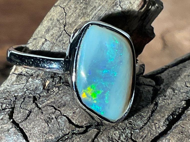 Natural Australian Coober Pedy White Opal In Sterling Silver Ring 12.40 Carat