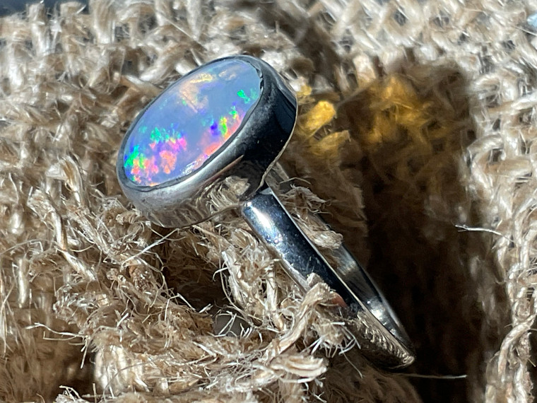 Natural Australian Coober Pedy Opal Sterling Silver Ring  9.50 Carat