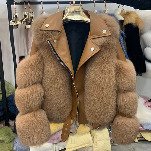 Triage Leather Fox Fur Coat