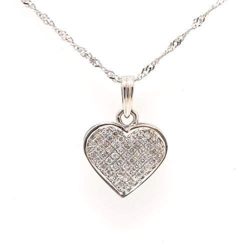 Diamond-filled Heart Pendant 10kt White 0.18ct