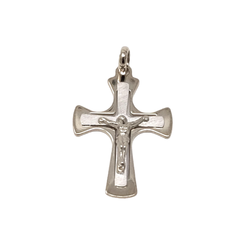 Double-layer Curved Cross Pendant White 10kt