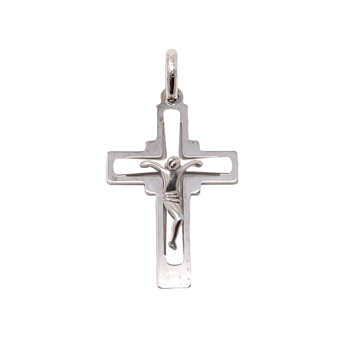 Two-layered Abstract Jesus Cross 10kt White