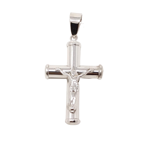 Rounded Ends Jesus Cross 10kt White