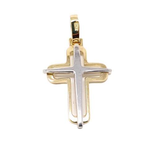 Two-tone Layered Cross 10kt White/Yellow