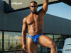 Men’s FEEL SW Swim Bikini – Sleek Bold Sculpting Sexy Swimwear (Royal Blue-Palms) by ErgoWear