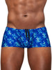Men’s FEEL SW Swim Trunks – Sleek Bold Sculpting Sexy Swimwear (Royal Blue-Palms) by ErgoWear