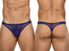 Men's Calipso Thong – Semi-Sheer Floral Mesh Men's Thong Underwear (Blue) by Clever