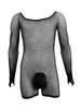 Men's Fishnet Bodysuit – Long Sleeve Sheer Mesh Romper (Black) by CandyMan
