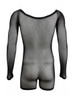 Men's Fishnet Bodysuit – Long Sleeve Sheer Mesh Romper (Black) by CandyMan