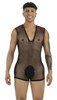 Men's Fishnet Bodysuit – Deep V Lace-Up Back Mesh Romper (Black) by CandyMan