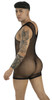 Men's Fishnet Lace Accent Bodysuit – Sheer Mesh One-Piece Romper (Black) by CandyMan