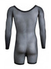 Men's Fishnet Graphic Bodysuit – Long Sleeve Sheer Mesh One-Piece (Black) by CandyMan