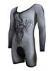Men's Fishnet Graphic Bodysuit – Long Sleeve Sheer Mesh One-Piece (Black) by CandyMan
