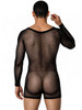 Men's Fishnet Graphic Bodysuit – Long Sleeve Sheer Mesh One-Piece (Black) by CandyMan