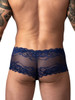 Men's Sassy Lace Mini Short – Sheer Lace Pouch Boxer Briefs (Navy) by MalePower