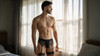 Men’s Lace Garter Thong – Sheer Seductive Strap Underwear (Black) by CandyMan