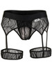 Men’s Lace Garter Thong – Sheer Seductive Strap Underwear (Black) by CandyMan