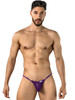 Men’s Lace Thong – Sheer Floral Adjustable Strap Minimal Back (Purple) by CandyMan